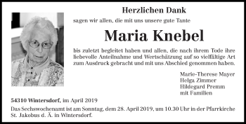 Traueranzeige von Maria Knebel von trierischer_volksfreund