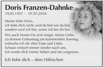 Traueranzeige von Doris Franzen-Dahnke von trierischer_volksfreund