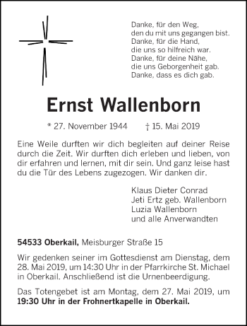 Traueranzeige von Ernst Wallenborn von trierischer_volksfreund