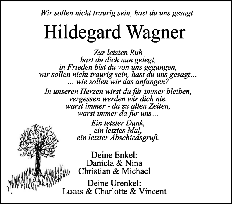  Traueranzeige für Hildegard Wagner vom 04.05.2019 aus trierischer_volksfreund