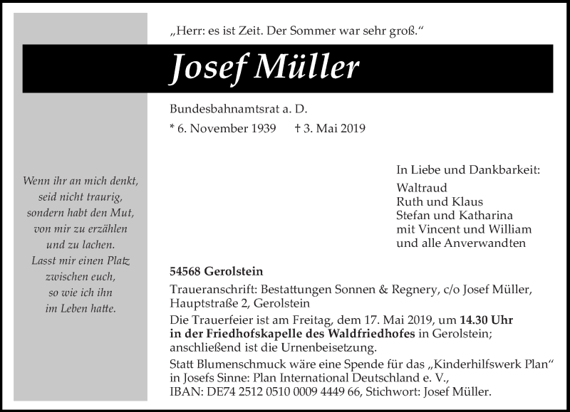  Traueranzeige für Josef Müller vom 11.05.2019 aus trierischer_volksfreund