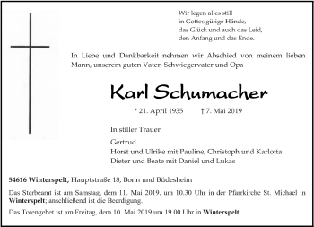 Traueranzeige von Karl Schumacher von trierischer_volksfreund