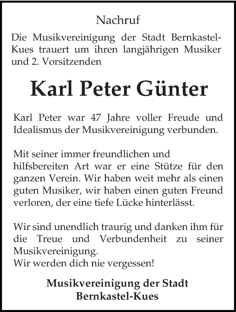  Traueranzeige für Karl Peter Günter vom 04.05.2019 aus trierischer_volksfreund