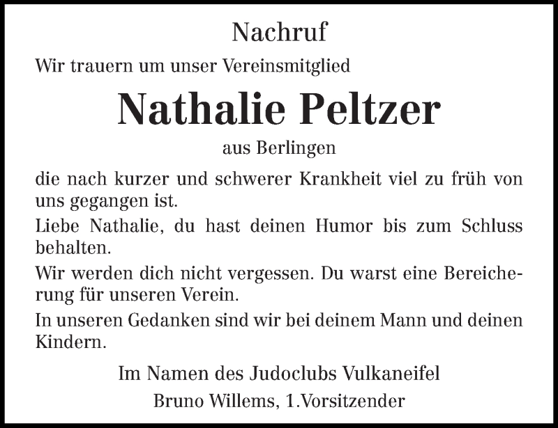  Traueranzeige für Nathalie Peltzer vom 11.05.2019 aus trierischer_volksfreund