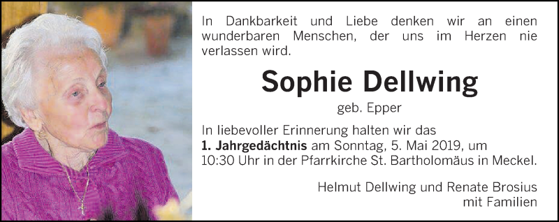  Traueranzeige für Sophie Dellwing vom 30.04.2019 aus trierischer_volksfreund