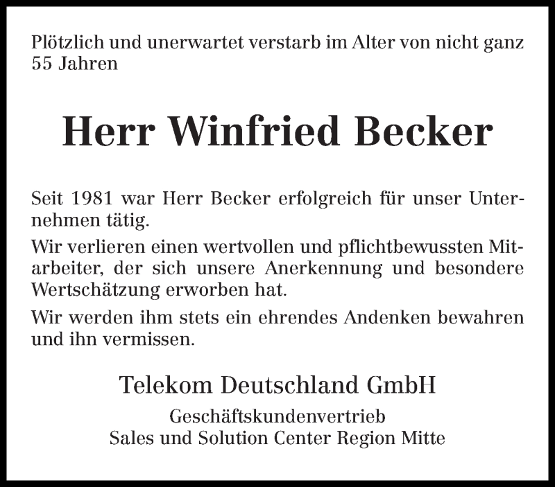  Traueranzeige für Winfried Becker vom 04.05.2019 aus trierischer_volksfreund