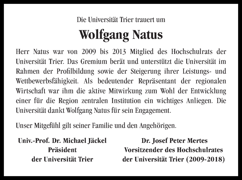  Traueranzeige für Wolfgang Natus vom 16.05.2019 aus trierischer_volksfreund