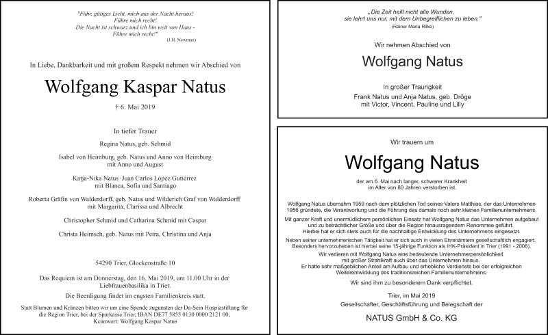  Traueranzeige für Wolfgang Natus vom 11.05.2019 aus trierischer_volksfreund