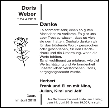 Traueranzeige von Doris Weber von trierischer_volksfreund