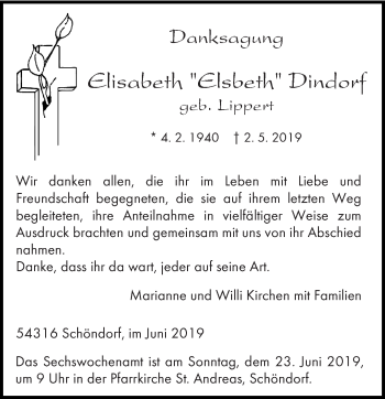 Traueranzeige von Elisabeth Dindorf von trierischer_volksfreund