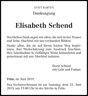 Traueranzeige von Elisabeth Schend von trierischer_volksfreund