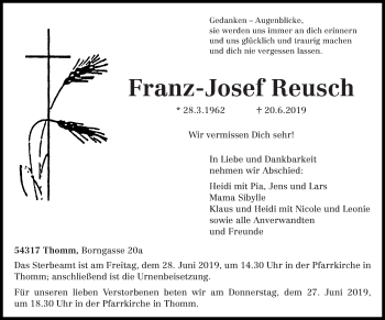 Traueranzeige von Franz-Josef Reusch von trierischer_volksfreund