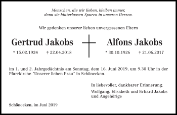 Traueranzeige von Gertrud und Alfons Jakobs von trierischer_volksfreund