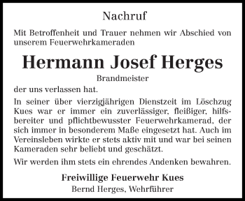 Traueranzeige von Hermann Josef Herges von trierischer_volksfreund