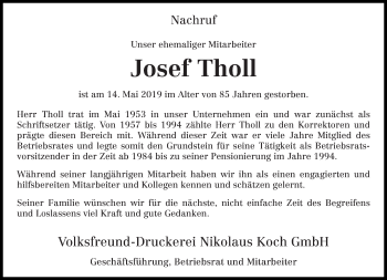 Traueranzeige von Josef Tholl von trierischer_volksfreund