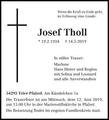 Traueranzeige von Josef Tholl von trierischer_volksfreund