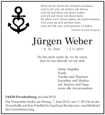 Traueranzeige von Jürgen Weber von trierischer_volksfreund