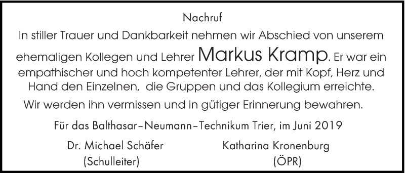  Traueranzeige für Markus Kramp vom 08.06.2019 aus trierischer_volksfreund