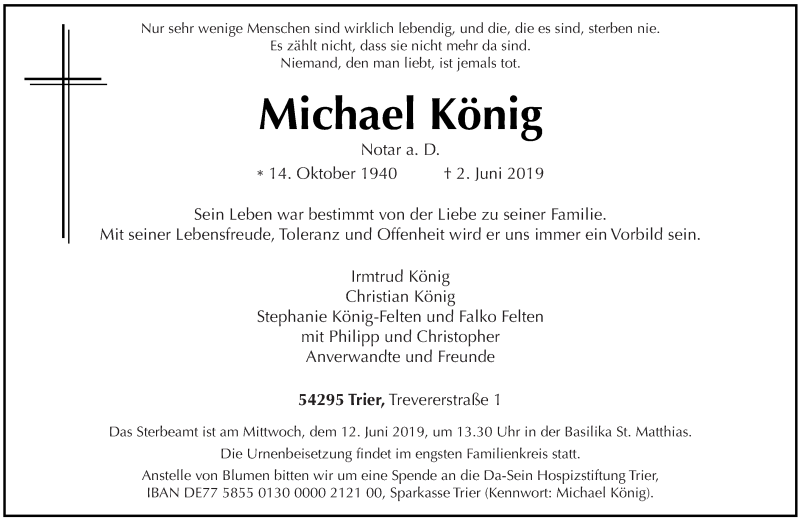  Traueranzeige für Michael König vom 08.06.2019 aus trierischer_volksfreund