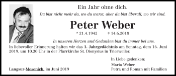 Traueranzeige von Peter Weber von trierischer_volksfreund