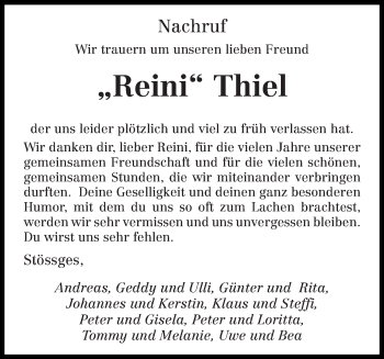 Traueranzeige von Reini Thiel von trierischer_volksfreund