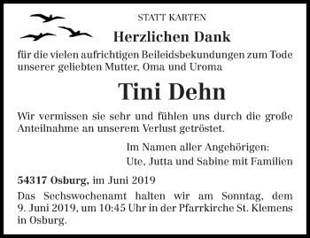 Traueranzeige von Tini Dehn von trierischer_volksfreund