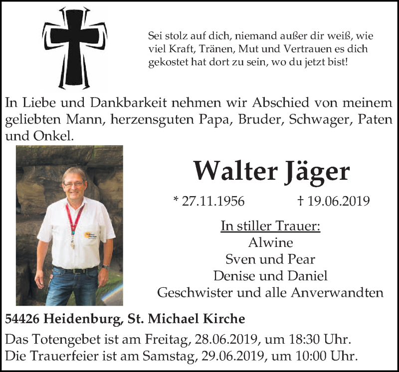  Traueranzeige für Walter Jäger vom 25.06.2019 aus trierischer_volksfreund