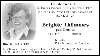 Traueranzeige von Brigitte Thömmes von trierischer_volksfreund