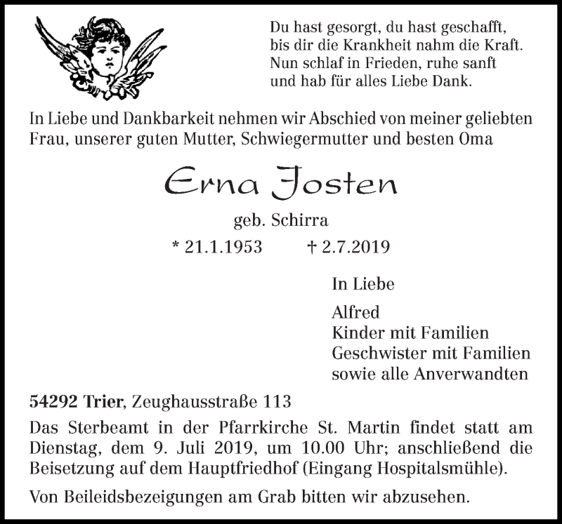  Traueranzeige für Erna Josten vom 05.07.2019 aus trierischer_volksfreund