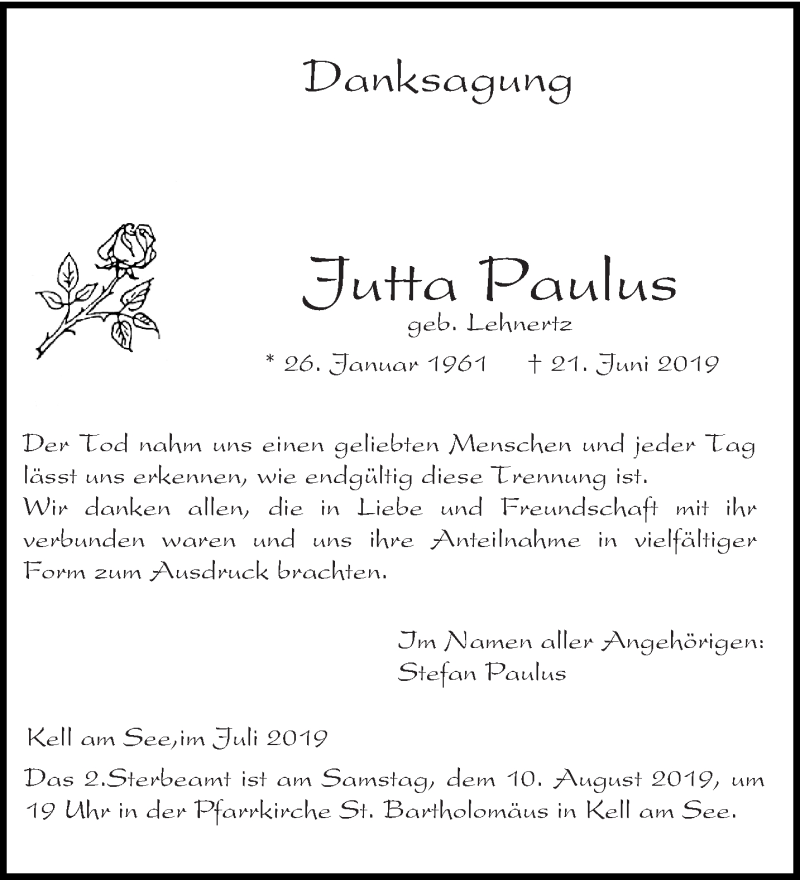  Traueranzeige für Jutta Paulus vom 20.07.2019 aus trierischer_volksfreund