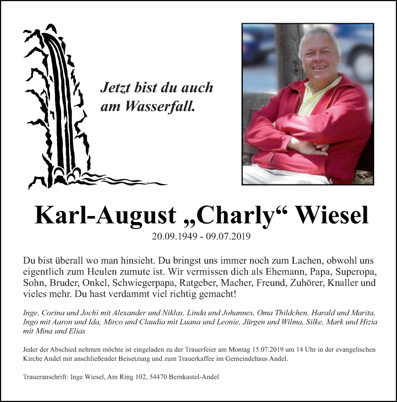  Traueranzeige für Karl-August Wiesel vom 11.07.2019 aus trierischer_volksfreund