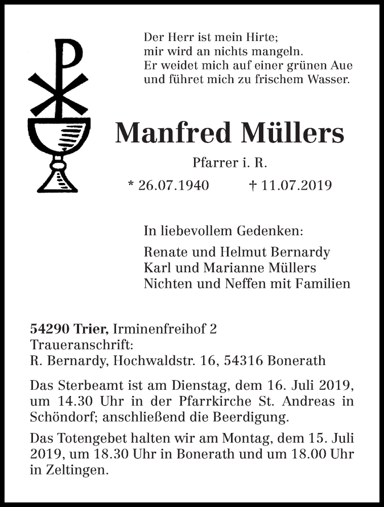  Traueranzeige für Manfred Müllers vom 13.07.2019 aus trierischer_volksfreund