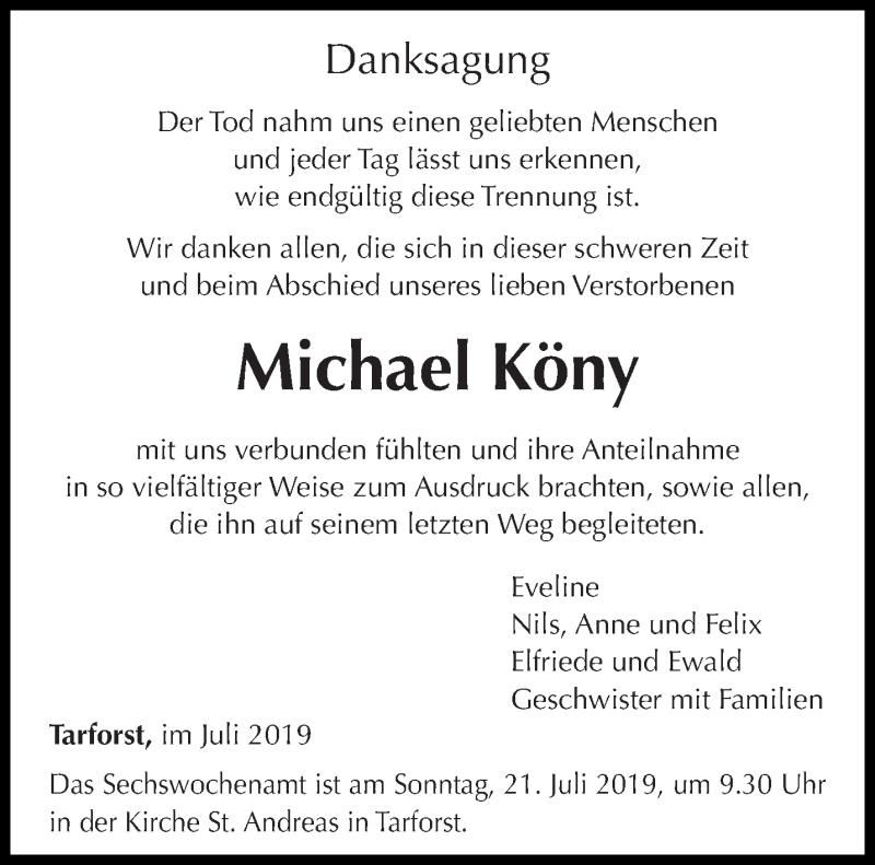  Traueranzeige für Michael Köny vom 13.07.2019 aus trierischer_volksfreund