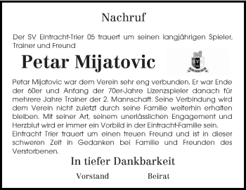 Traueranzeige von Petar Mijatovic von trierischer_volksfreund