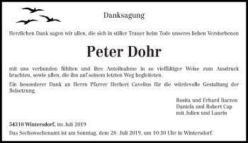 Traueranzeige von Peter Dohr von trierischer_volksfreund