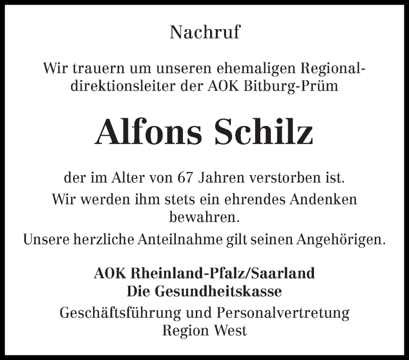  Traueranzeige für Alfons Schilz vom 15.08.2019 aus trierischer_volksfreund