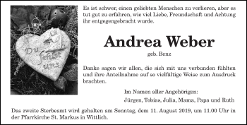 Traueranzeige von Andrea Weber von trierischer_volksfreund