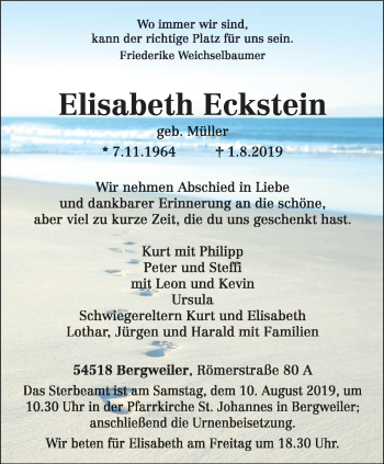 Traueranzeige von Elisabeth Eckstein von trierischer_volksfreund