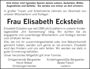 Traueranzeige von Elisabeth Eckstein von trierischer_volksfreund