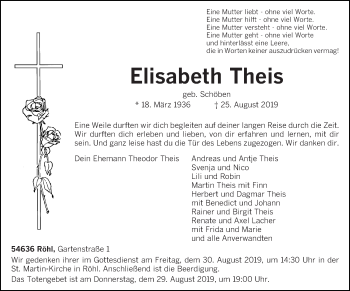 Traueranzeige von Elisabeth Theis von trierischer_volksfreund