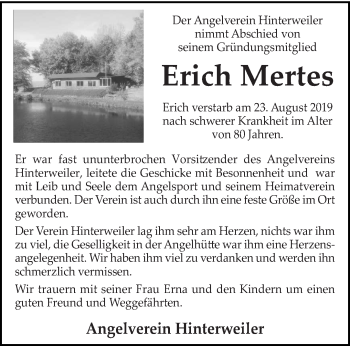 Traueranzeige von Erich Mertes von trierischer_volksfreund