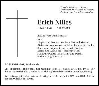 Traueranzeige von Erich Nilles von trierischer_volksfreund