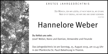 Traueranzeige von Hannelore Weber von trierischer_volksfreund