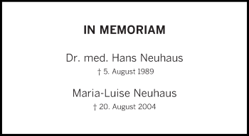 Traueranzeige von Hans und Maria-Luise Neuhaus von trierischer_volksfreund