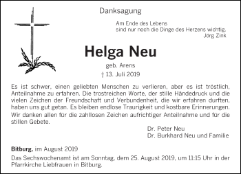 Traueranzeige von Helga Neu von trierischer_volksfreund