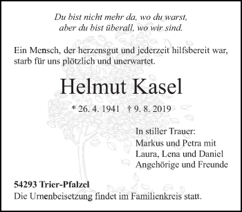 Traueranzeige von Helmut Kasel von trierischer_volksfreund