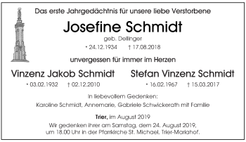 Traueranzeige von Josefine Schmidt von trierischer_volksfreund