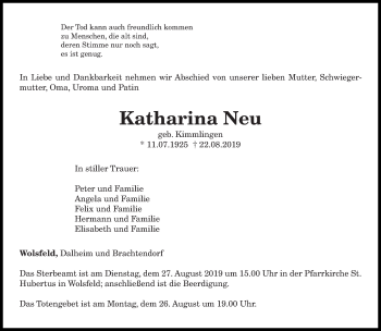 Traueranzeige von Katharina Neu von trierischer_volksfreund