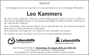 Traueranzeige von Leo Kammers von trierischer_volksfreund