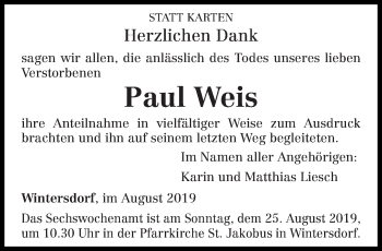 Traueranzeige von Paul Weis von trierischer_volksfreund